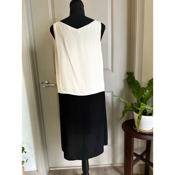 Eileen Fisher Two-Tone Silk Shift Dress in Bone Black Sz. Small - Picture 4 of 12